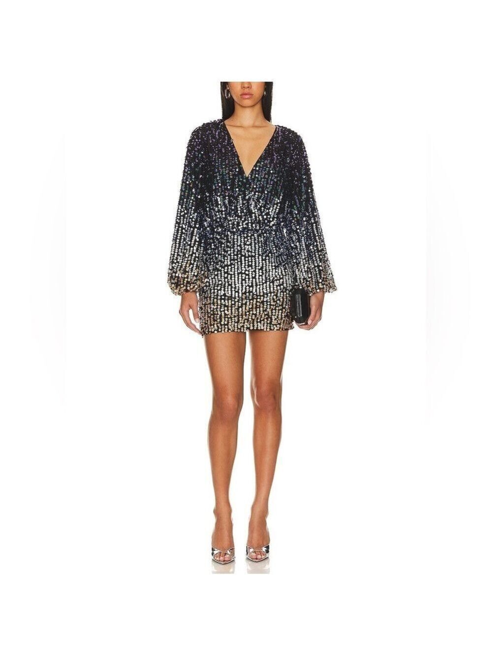 Camila Coelho Revolve Trinia Beaded Sequin Embellished Puff Sleeve Mini Dress